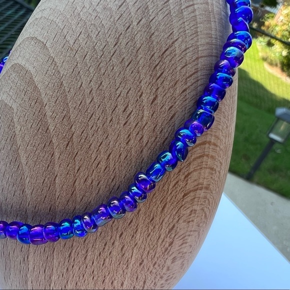 Stretch Beaded Anklet Sapphire Rainbow Blue - Picture 4 of 14